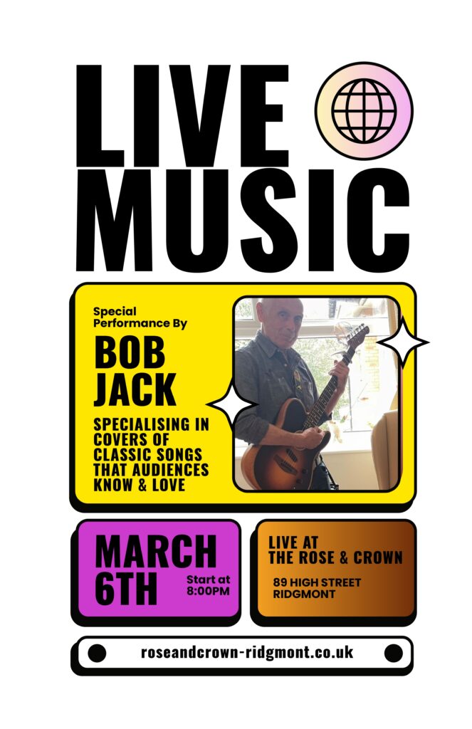 LIVE MUSIC WITH BOB JACK FRIDAY 6TH MARCH 2026